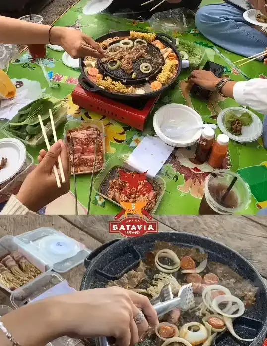 Daging dan bawang bombay di atas panggangan